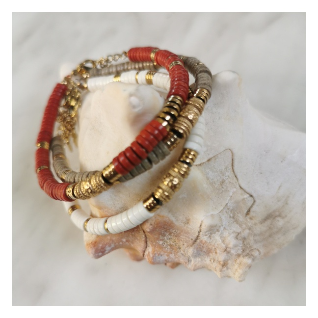 Bracelet perles plates en pierre style "ethnique"