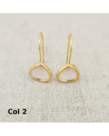 Boucle d'Oreille dormeuse plaqué Or pierre naturelle blanche