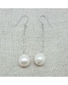Boucle d'Oreille longue et perle naturelle sur chaîne Argent clip ou percée