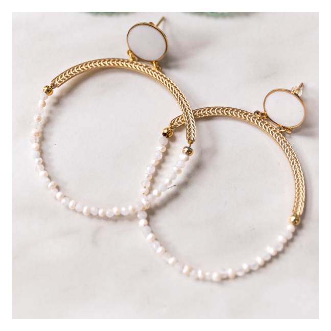 Boucles d'oreilles grand anneau et perles