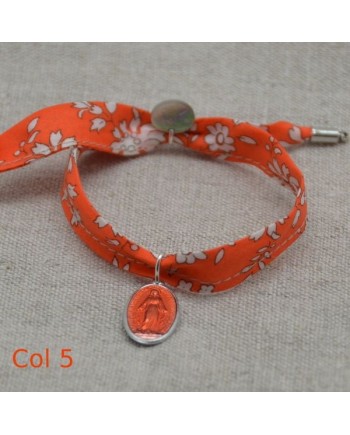 Bracelet religieux lien liberty et  médaille miraculeuse orange