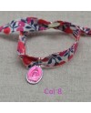 Bracelet religieux lien liberty et  médaille miraculeuse rose fushia