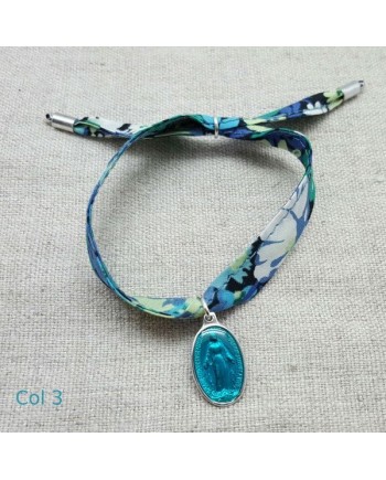 Bracelet religieux lien liberty et  médaille miraculeuse turquoise