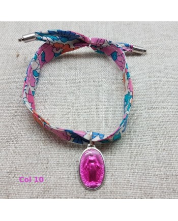Bracelet religieux lien liberty et  médaille miraculeuse turquoise