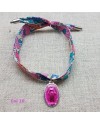 Bracelet religieux lien liberty et  médaille miraculeuse turquoise