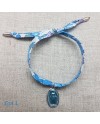 Bracelet religieux lien liberty et  médaille miraculeuse turquoise