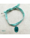Bracelet religieux lien liberty et  médaille miraculeuse turquoise
