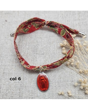 Bracelet religieux lien liberty et  médaille miraculeuse turquoise