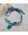 Bracelet religieux lien liberty et  médaille miraculeuse turquoise