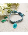 Bracelet religieux lien liberty et  médaille miraculeuse turquoise