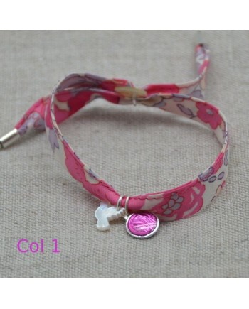 Bracelet religieux lien liberty colombe nacre et vierge émaillée rose