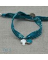 Bracelet religieux lien liberty croix nacre et vierge émaillée turquoise