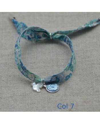 Bracelet religieux lien liberty colombe nacre et vierge émaillée bleue