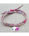 Bracelet religieux lien liberty croix nacre et vierge émaillée rose