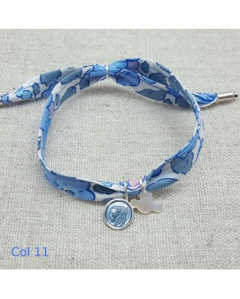 Bracelet religieux lien liberty colombe nacre et vierge émaillée bleue