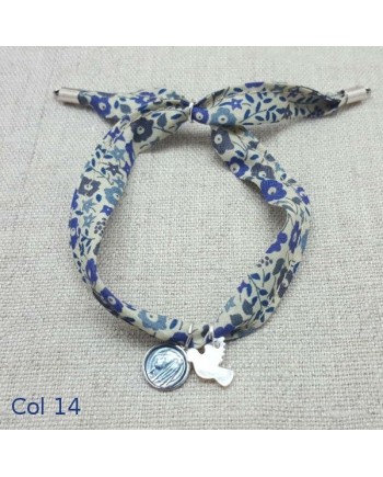 Bracelet religieux lien liberty croix nacre et vierge émaillée rose