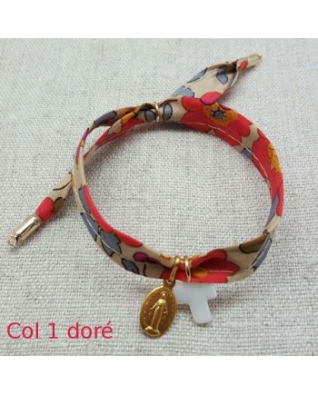 Bracelet religieux lien liberty croix nacre et vierge émaillée rose