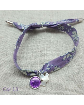 Bracelet religieux lien liberty croix nacre et vierge émaillée rose