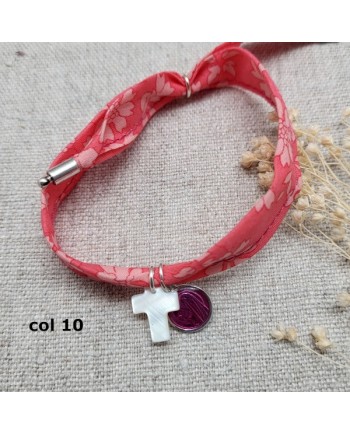 Bracelet religieux lien liberty croix nacre et vierge émaillée rose
