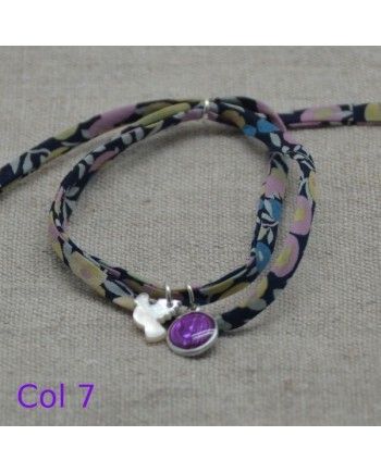 bracelet religieux double tour liberty colombe nacre et vierge colorée violet