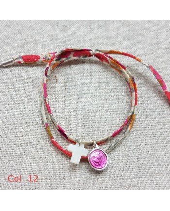 bracelet religieux double tour liberty croix nacre et vierge colorée rose