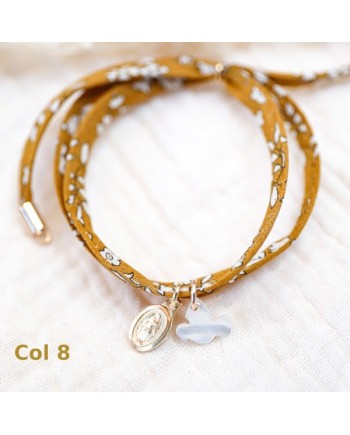 bracelet religieux double tour liberty croix nacre et vierge colorée rose