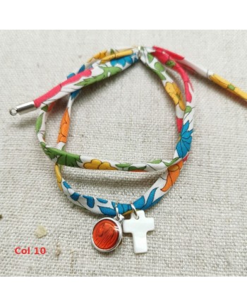 bracelet religieux double tour liberty croix nacre et vierge colorée rose