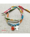 bracelet religieux double tour liberty croix nacre et vierge colorée rose
