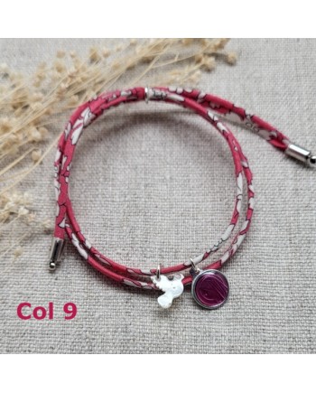 bracelet religieux double tour liberty croix nacre et vierge colorée rose