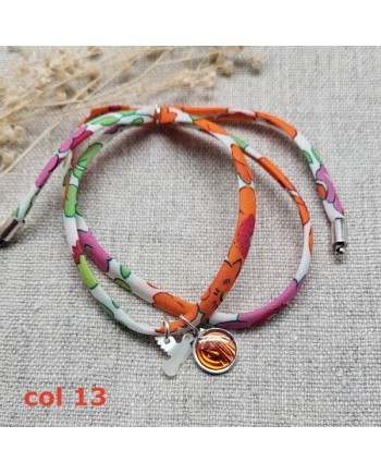 bracelet religieux double tour liberty croix nacre et vierge colorée rose