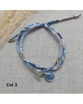 bracelet religieux double tour liberty croix nacre et vierge colorée rose
