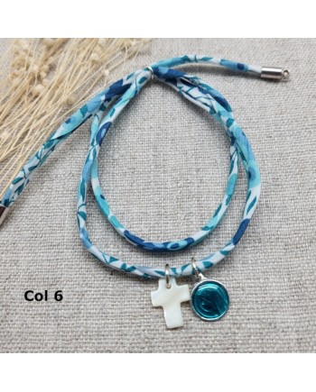 bracelet religieux double tour liberty croix nacre et vierge colorée rose