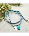 bracelet religieux double tour liberty croix nacre et vierge colorée rose