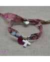 Bracelet religieux lien liberty croix argent et nacre rose