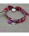Bracelet religieux lien liberty croix argent et nacre rose
