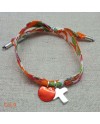 Bracelet religieux lien liberty croix argent et nacre orange