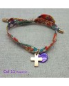 Bracelet religieux lien liberty croix Plaqué Or et nacre violette