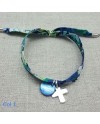 Bracelet religieux lien liberty croix argent et nacre bleue