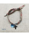 Bracelet religieux lien liberty croix argent et nacre rose