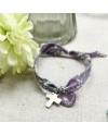 Bracelet religieux lien liberty croix argent et nacre rose