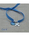 Bracelet religieux croix argent et pastille nacre bleu sur elastique ajustable