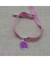 Bracelet religieux médaille miraculeuse ou croix émaillée sur lien elastique ajustable rose