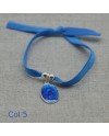 Bracelet religieux médaille miraculeuse ou croix émaillée sur lien elastique ajustable bleu