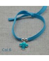 Bracelet religieux médaille miraculeuse ou croix émaillée sur lien elastique ajustable turquoise