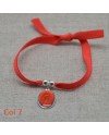 Bracelet religieux médaille miraculeuse ou croix émaillée sur lien elastique ajustable orange