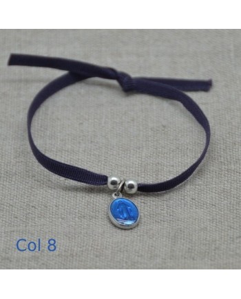 Bracelet religieux médaille miraculeuse rue du bac  sur lien elastique ajustable bleu