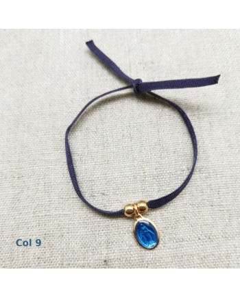 Bracelet religieux médaille miraculeuse ou croix émaillée sur lien elastique ajustable rose