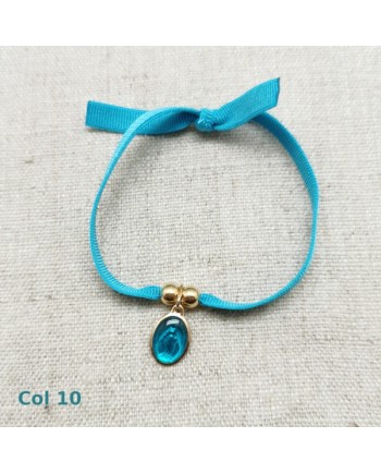 Bracelet religieux médaille miraculeuse ou croix émaillée sur lien elastique ajustable rose