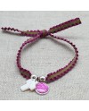 Bracelet religieux Vierge et croix nacre sur lien elastique frou frou rose