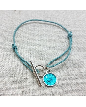 Bracelet religieux fermoir argent et médaille miraculeuse sur lien coton bleu